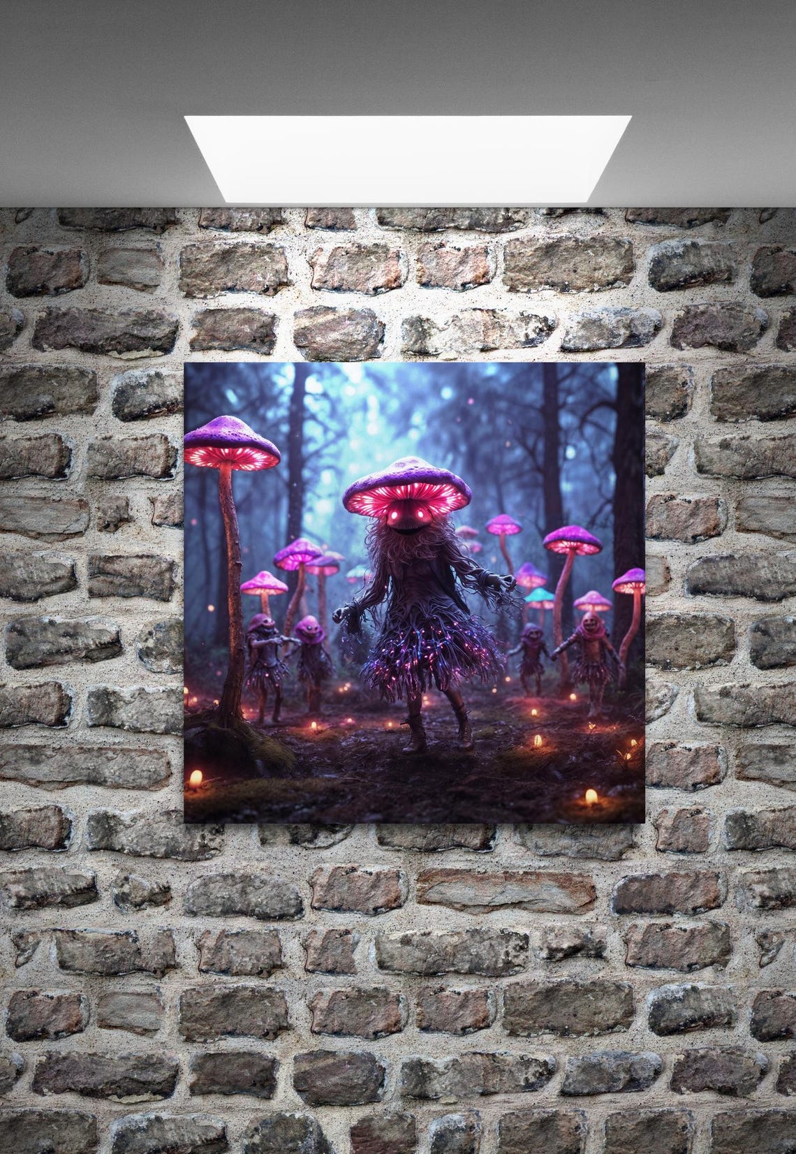Tiny Mushroom Dancers in Mystical Moonlit Forest Fantasy Poster