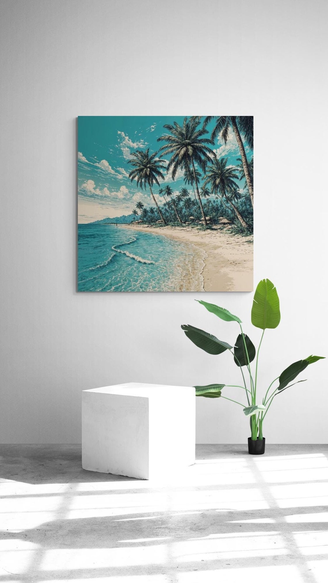 Tropical Palm Beach Cove with Turquoise Water Retro Style Poster