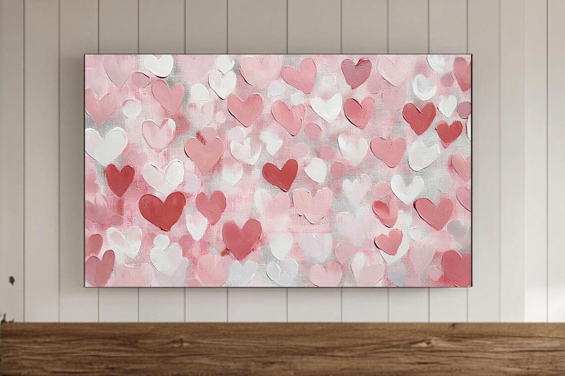 Blush Pink Red Watercolor Hearts Valentine Love Painting Poster