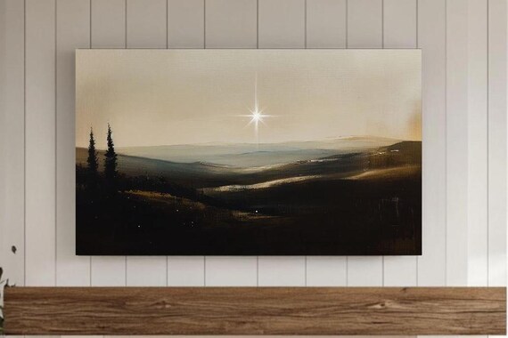 Minimalist Bethlehem Star Dark Hills Gold Christmas Painting Poster