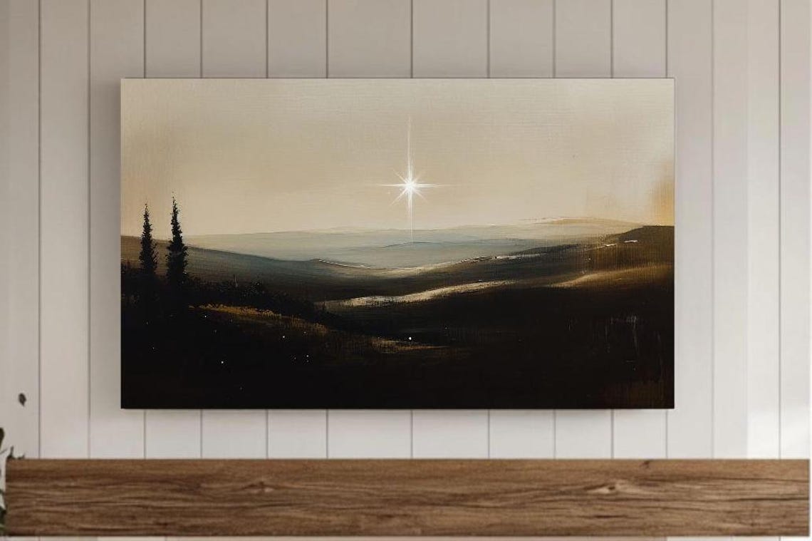 Minimalist Bethlehem Star Dark Hills Gold Christmas Painting Poster