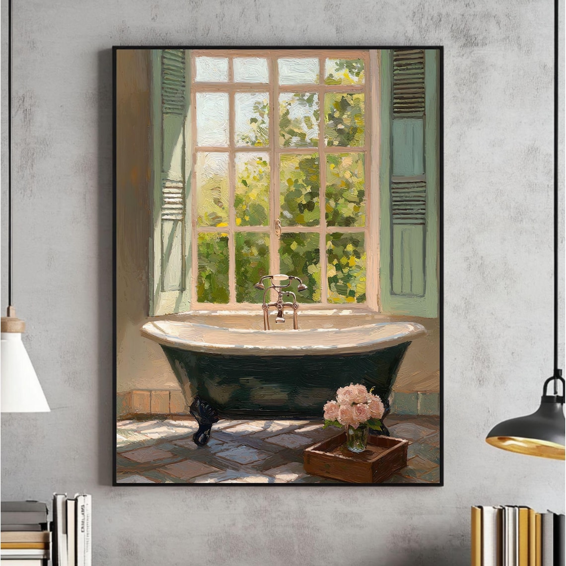Vintage Clawfoot Bathtub By Sunlit Garden Window Bathroom Art Poster