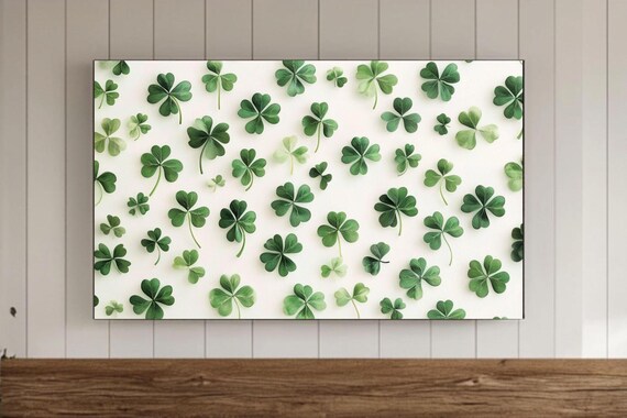 Scattered Green Shamrock Clover Pattern Minimalist Art Print