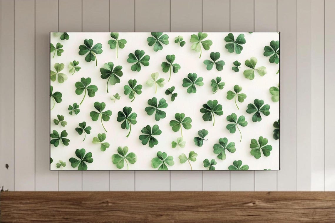 Scattered Green Shamrock Clover Pattern Minimalist Art Print