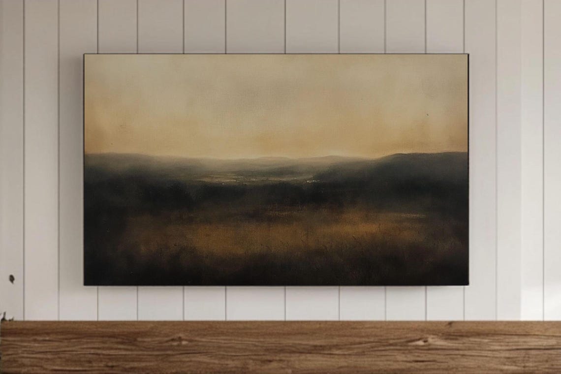 Misty Valley Golden Fog Dark Vintage Landscape Painting Poster