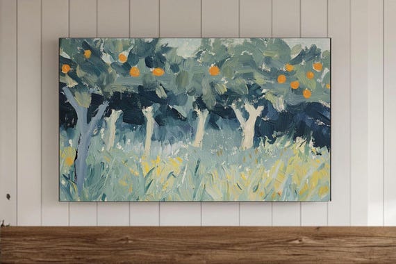 Abstract Orange Tree Samsung Frame Tv Wall Vintage Painting Spring Summer Screensaver Antique Colorful Art