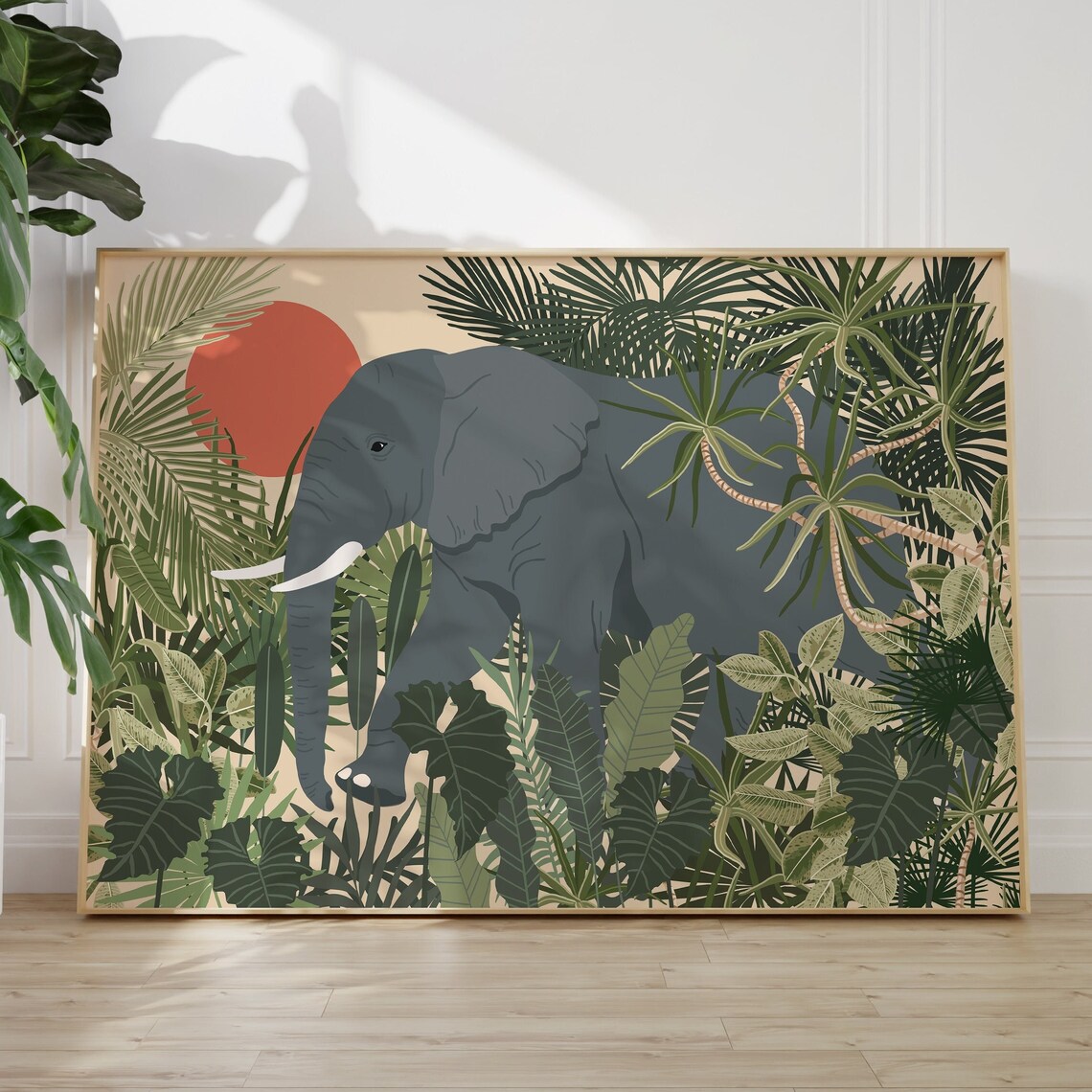 Boho Elephant Print, Tropical Jungle Art Print