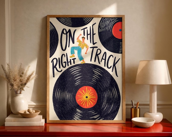 On The Right Track Music Poster Colorful Retro Wall Art Funny Print Vinyl Decor