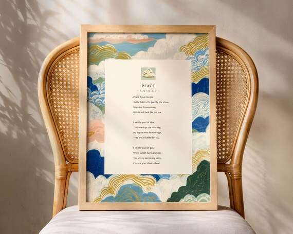 Sara Teasdale Peace Poem Poster With Ocean Wave Art For Poetry Lovers