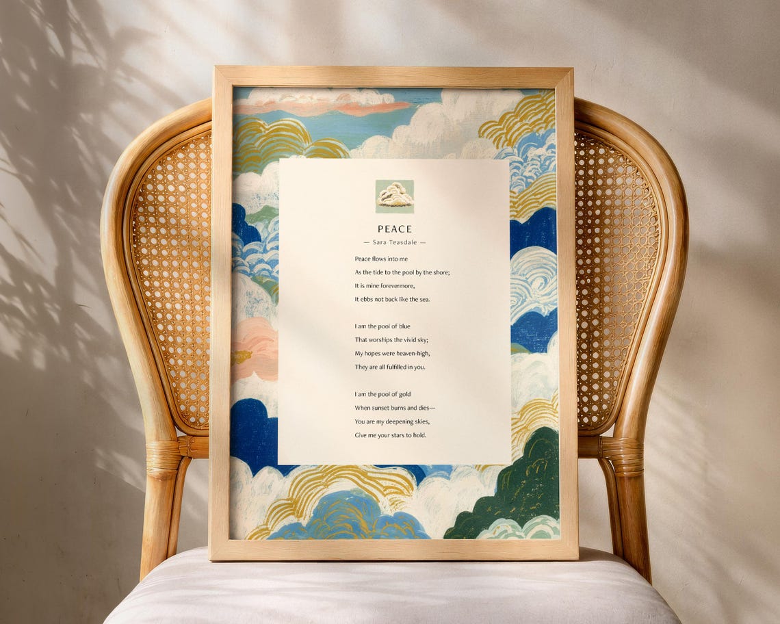 Sara Teasdale Peace Poem Poster With Ocean Wave Art For Poetry Lovers