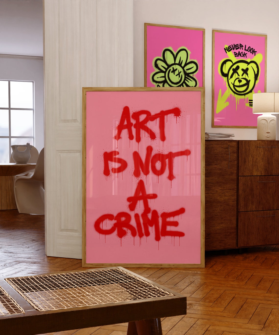 Art Is Not a Crime Pink Graffiti Street Art Quote Typography Poster - Image 4