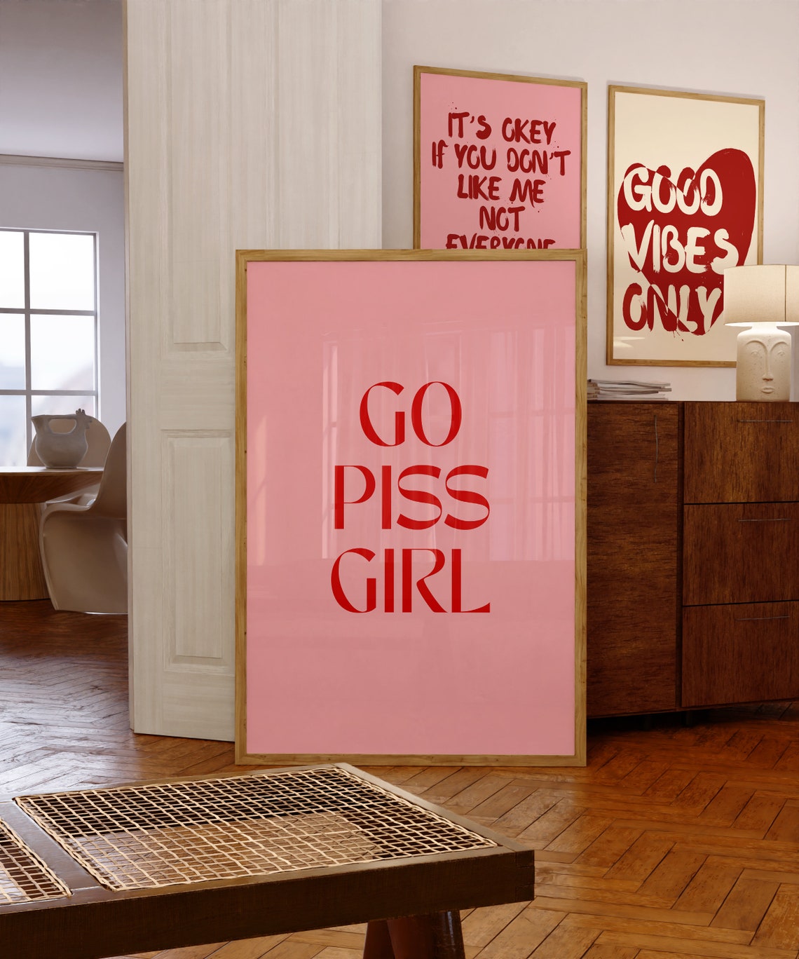 Go Piss Girl Funny Pink Bathroom Statement Typography Trendy Wall Art - Image 4