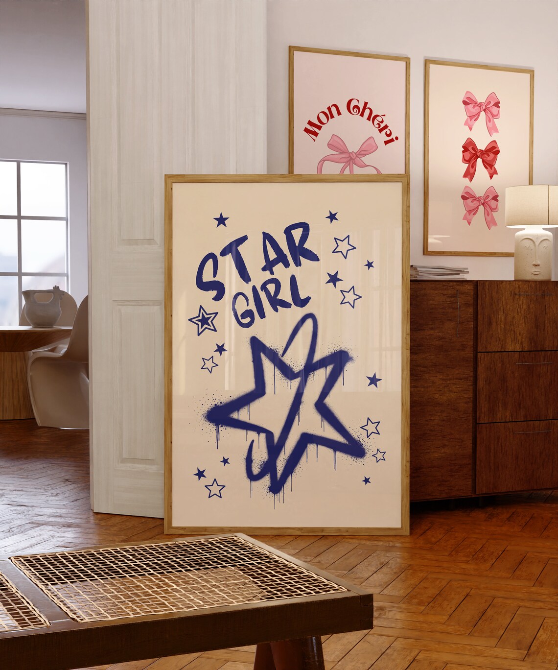 Star Girl Navy Graffiti Stars Retro Street Art Trendy Poster - Image 4