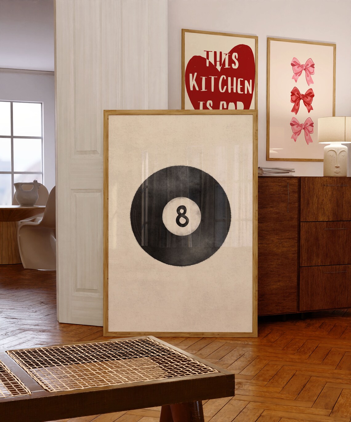 Black 8 Ball On Cream Minimalist Billiards Game Room Art Poster - Image 4