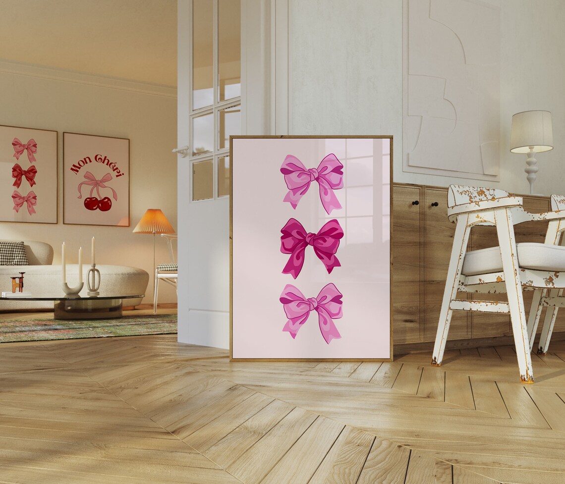 Coquette Pink Bow Trio Trendy Girly Aesthetic Bedroom Poster - Image 2