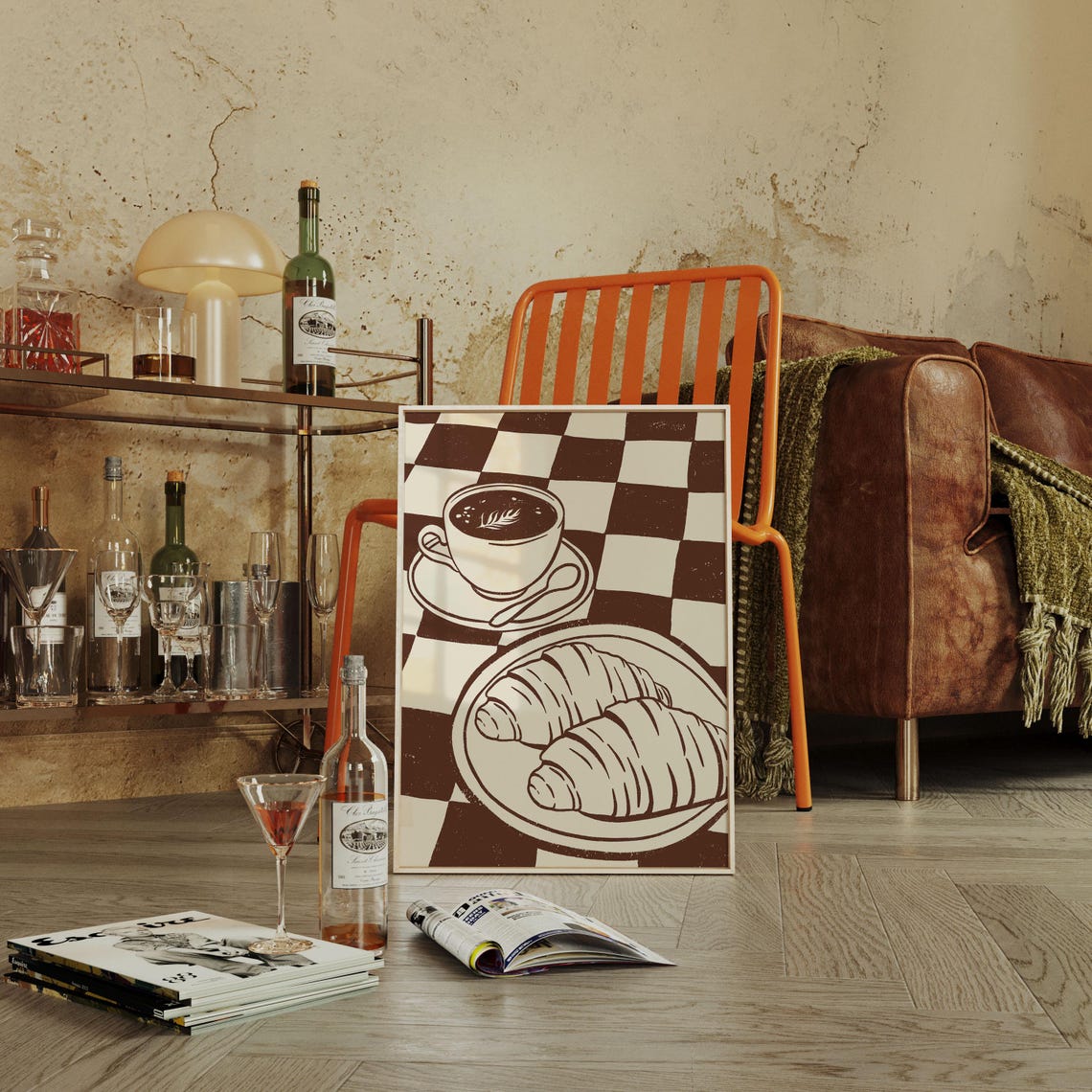 Retro Tea And Croissants Wall Art Trendy Kitchen Print For Cozy Decor - Image 2