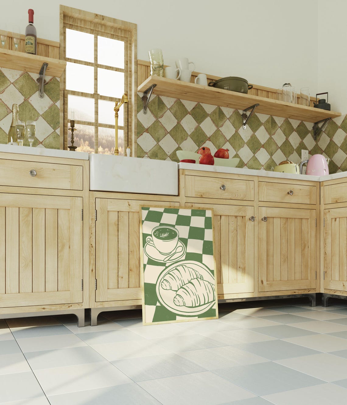 Retro Tea And Croissants Wall Art Trendy Kitchen Print For Cozy Decor - Image 3