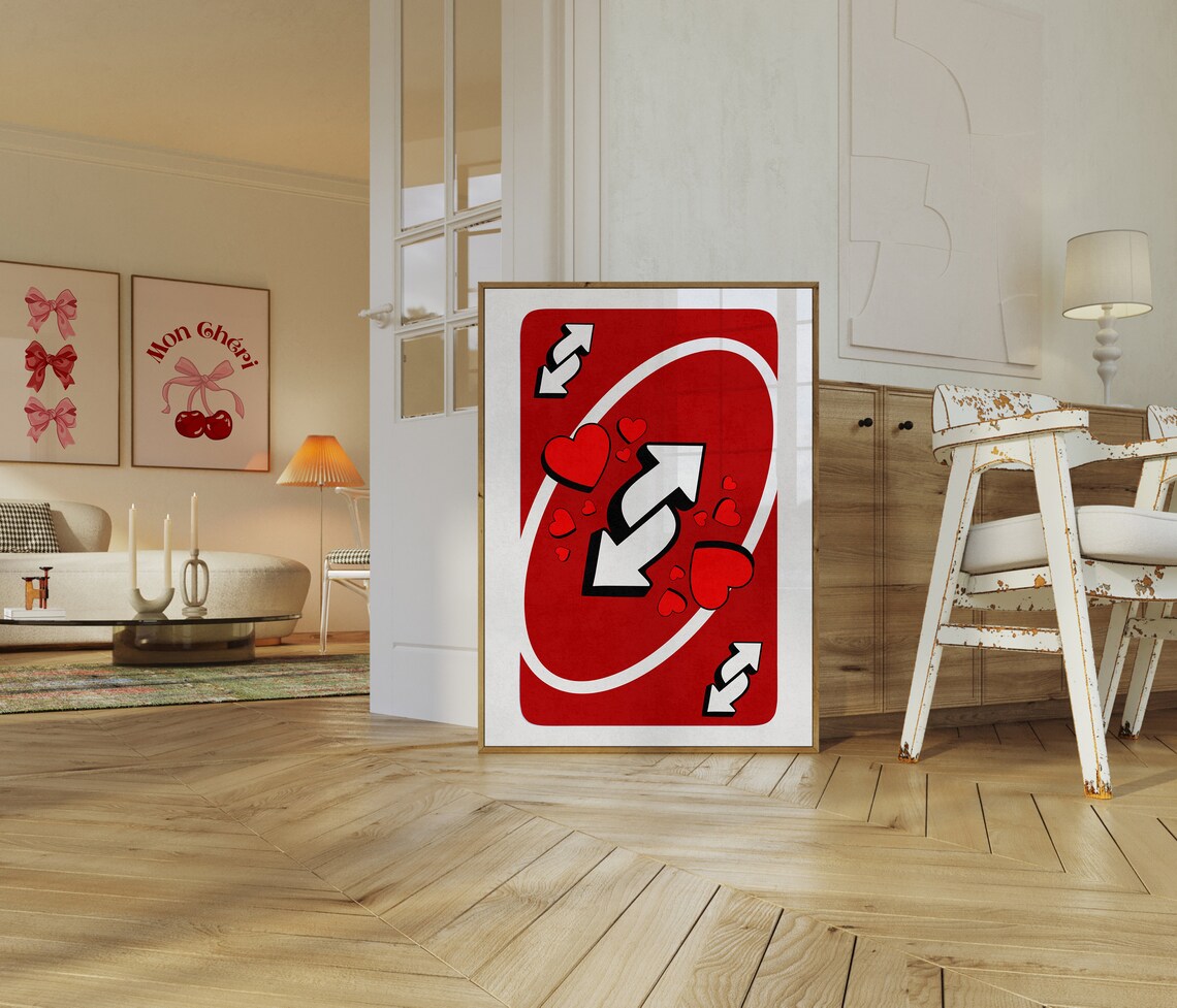 Red Reverse Playing Card Hearts Retro Pop Art Trendy Decor Poster - Image 3