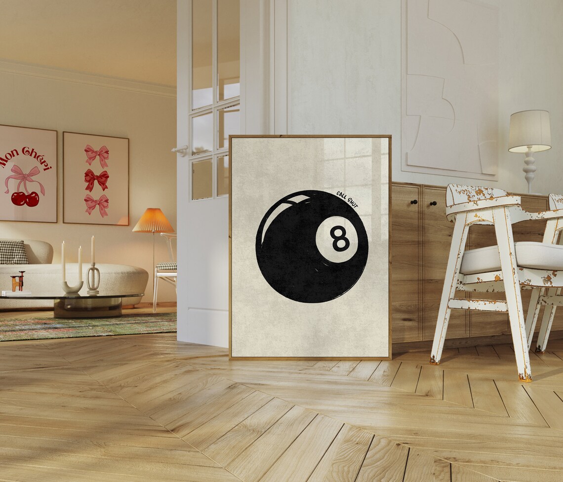 8 Ball Vintage Pool Ball Poster, Bar Cart Decor - Image 2