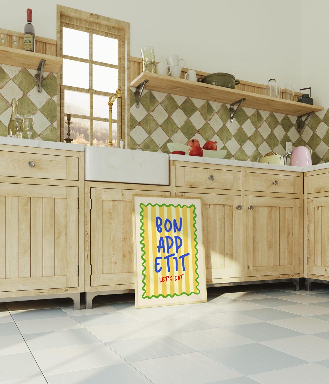 Bon Appetit Lets Eat Retro Striped Kitchen Typography Art Poster - Image 2