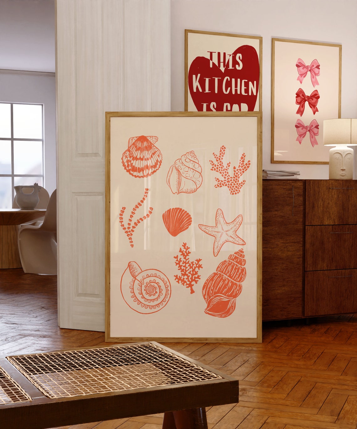 Orange Seashell and Coral Line Art Coastal Beach Decor Poster - Image 4