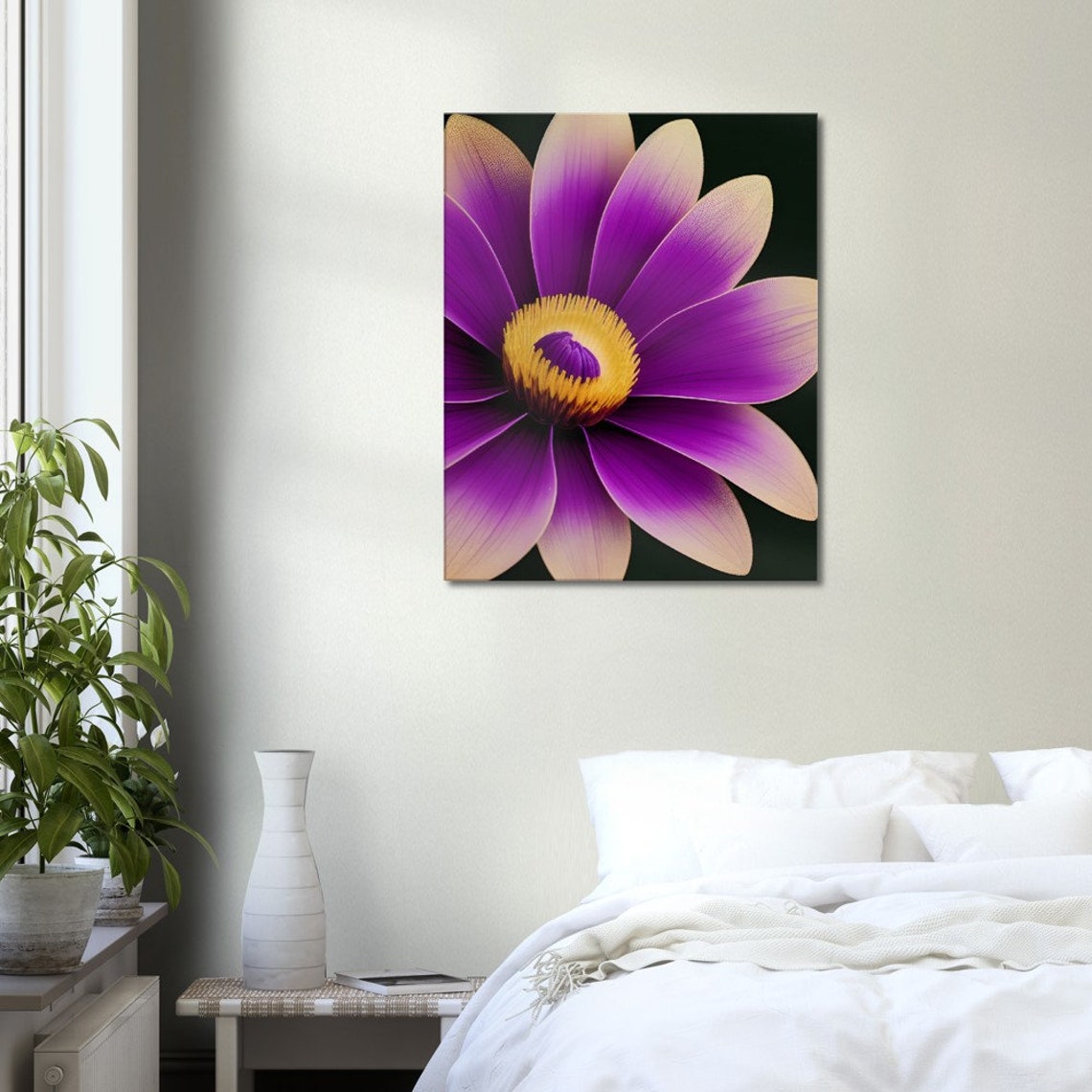 Purple Daisy Macro Bloom Dark Dramatic Botanical Flower Art Poster - Image 3