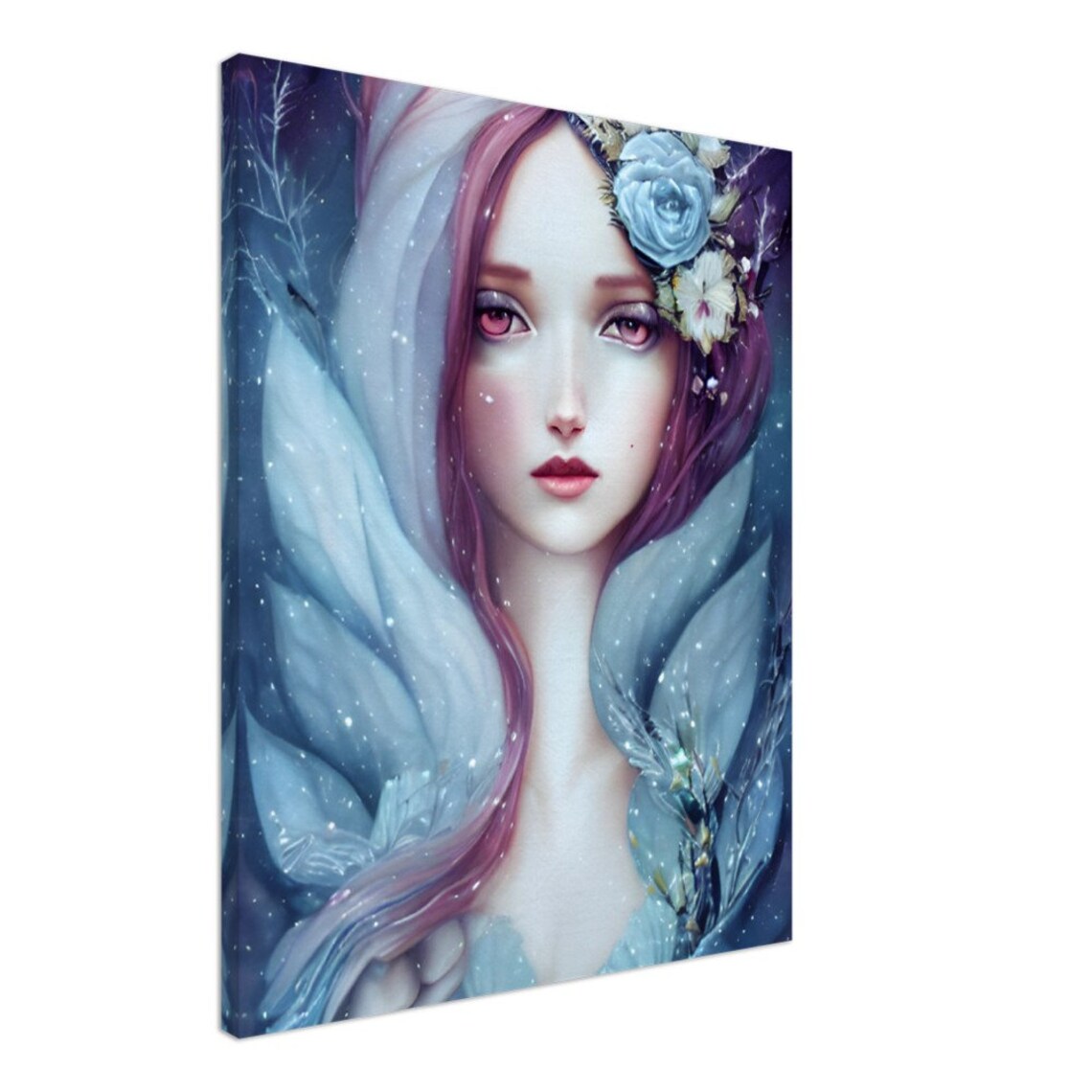 Frost Rose Winter Goddess Blue Floral Icy Fantasy Art Poster - Image 2