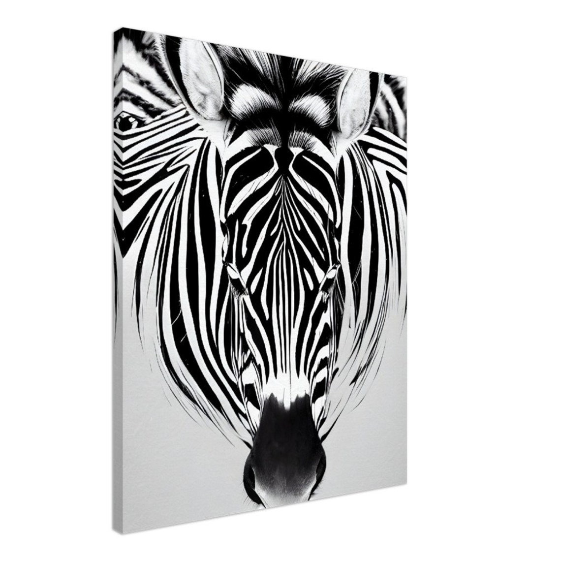 Black And White Zebra Symmetric Minimal Animal Portrait Art Poster - Image 2