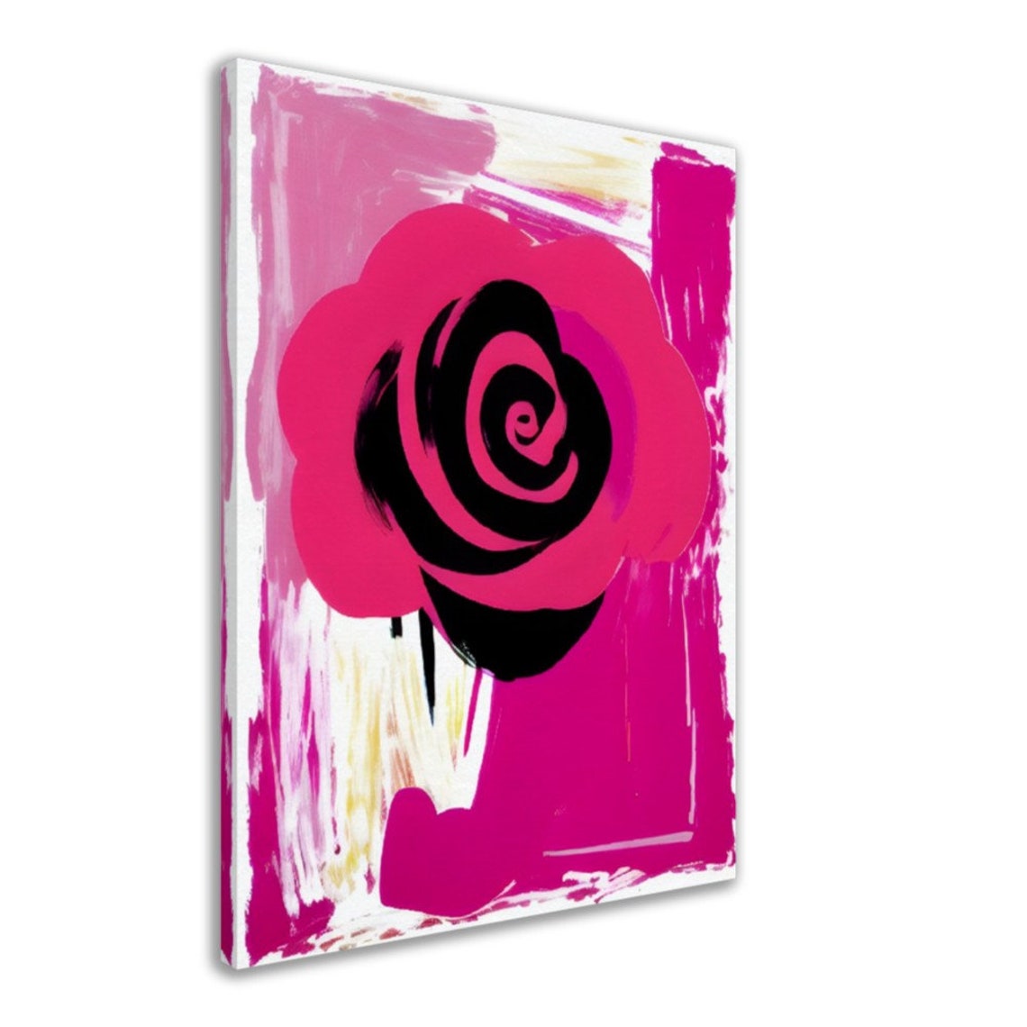 Hot Pink Abstract Rose Large Brushstroke Modern Floral Wall Art - Image 2