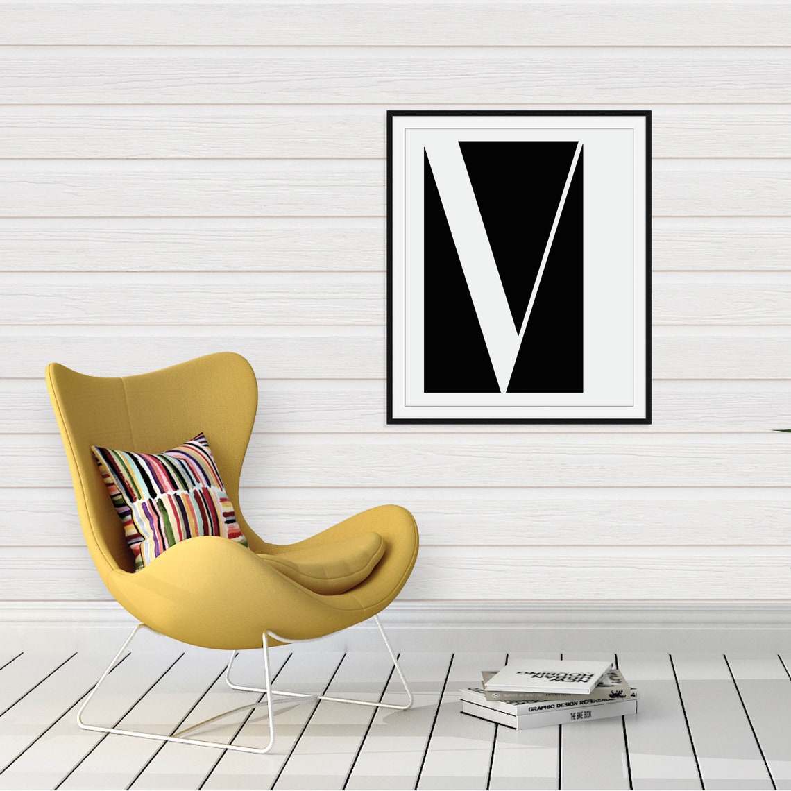 Serif Initial Letter White On Black Graphic Monogram Art Poster - Image 2