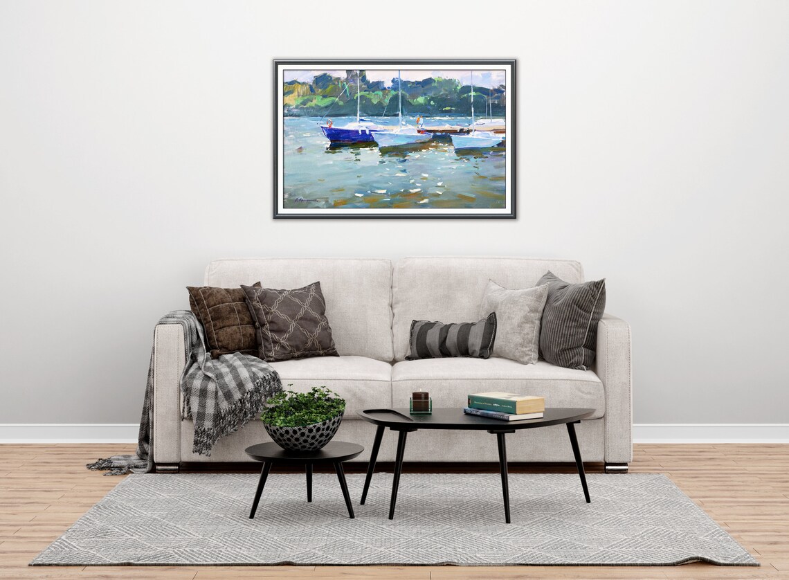 Yachts At The Pier, Impressionist Seascape - Image 2