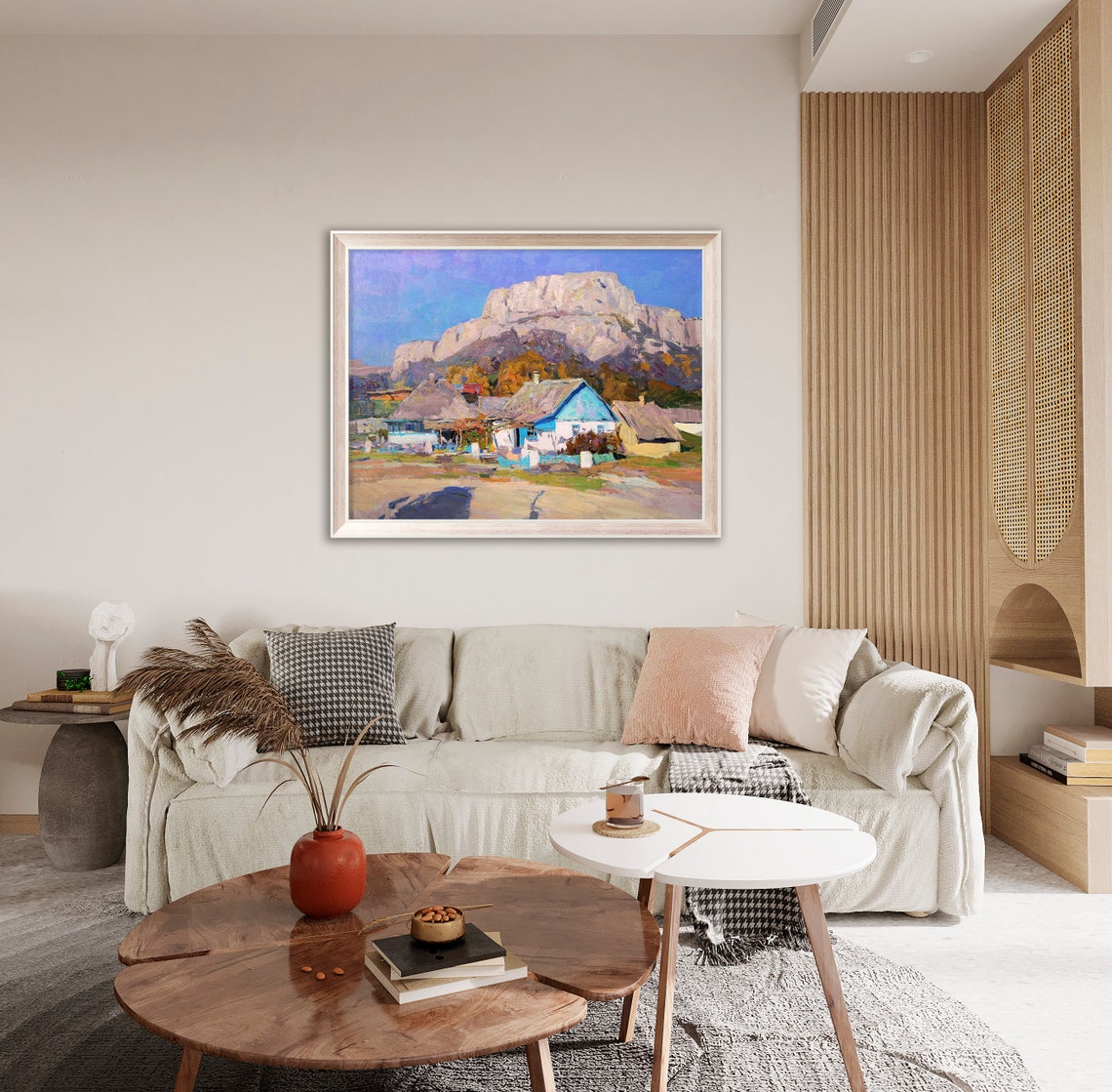 Original Oil Painting On Sunny Day In A Mountain Village - Image 2