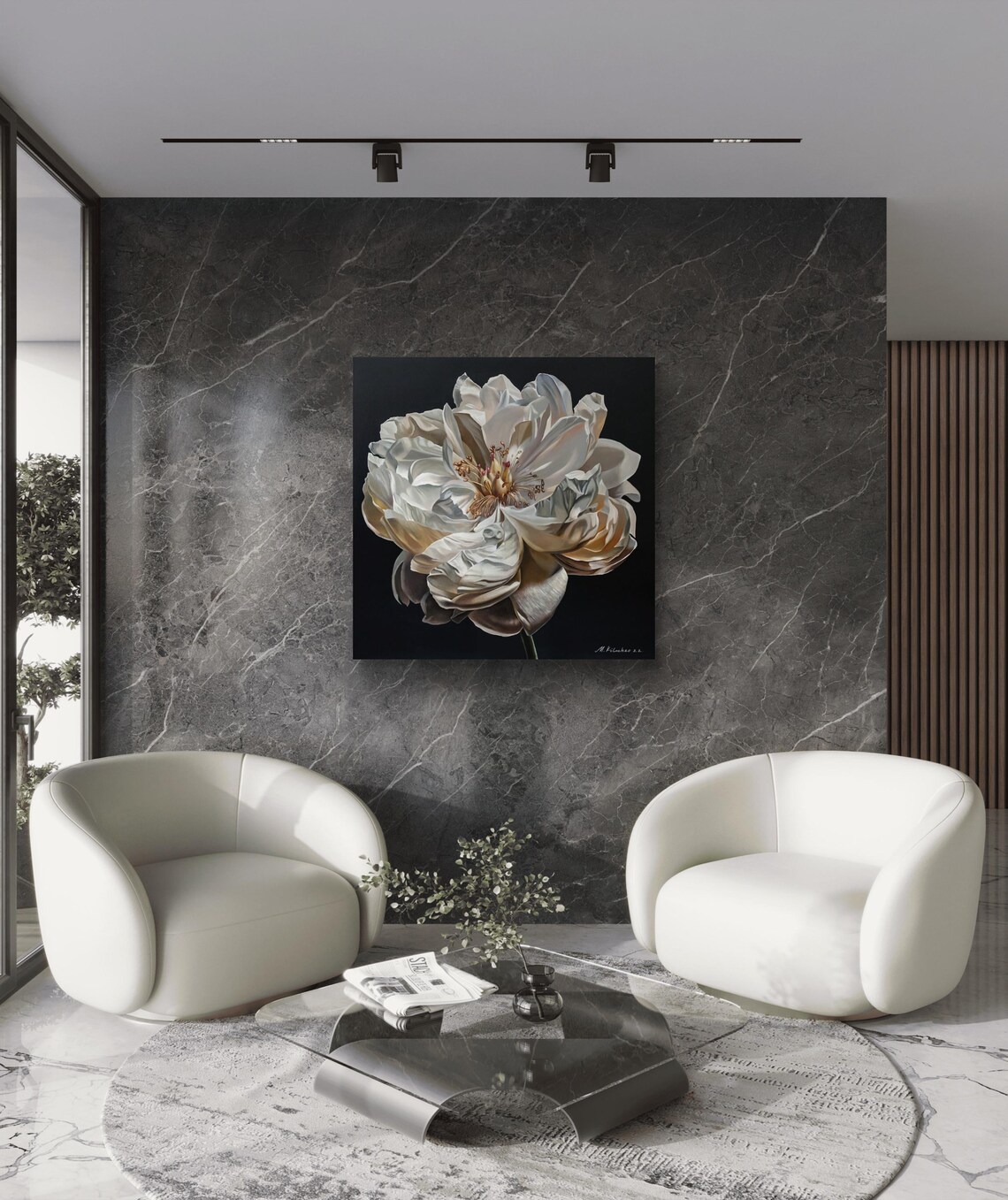 White Peony, Modern Botanical Oil Painting