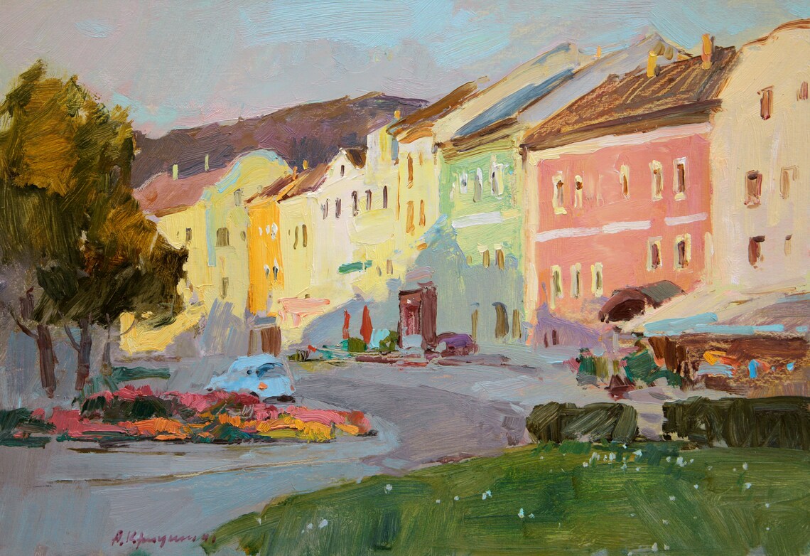 Small Austrian Town Evening Scene, Landscape Art - Image 3