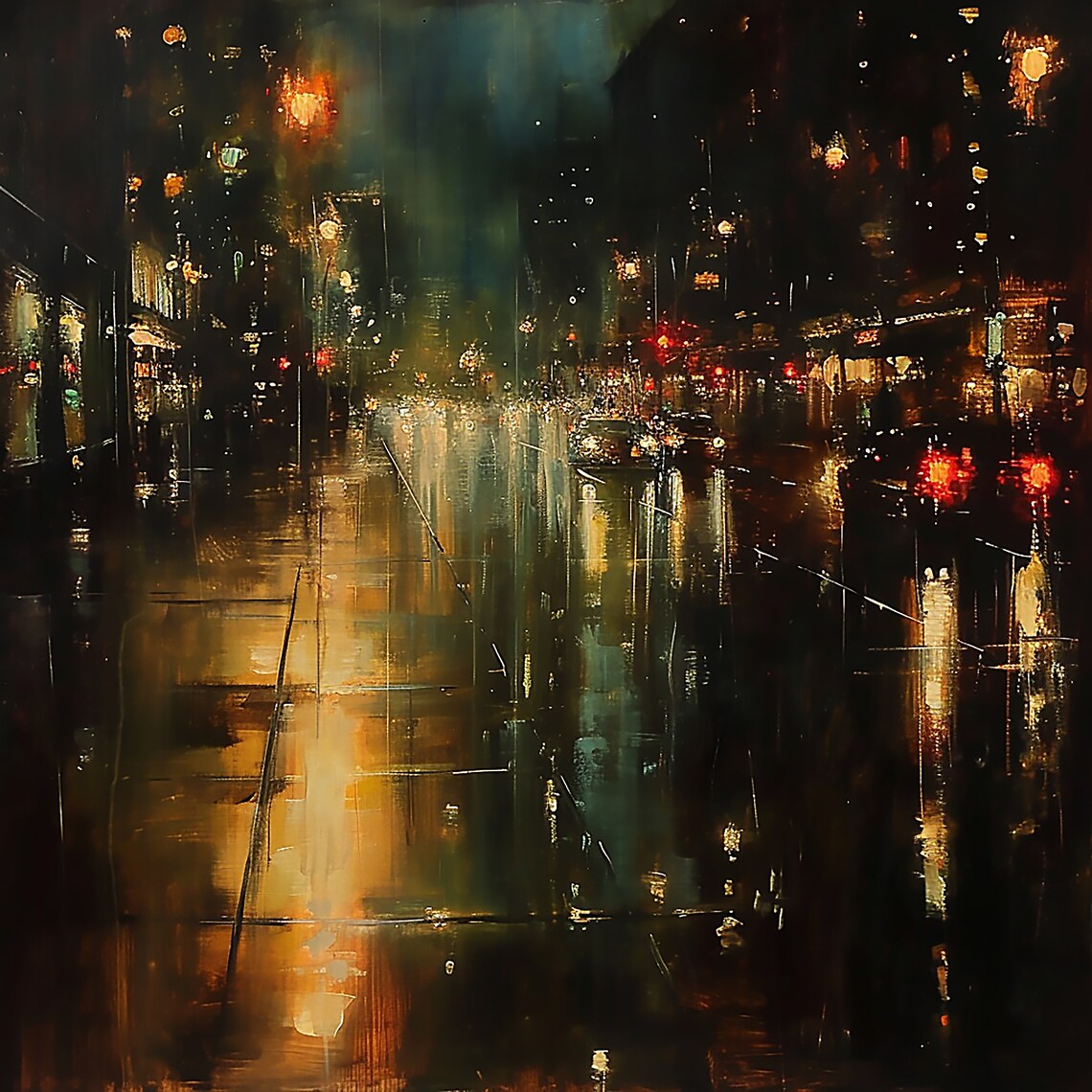Cityscape Oil Painting, Rainy Evening Impressionism - Image 3