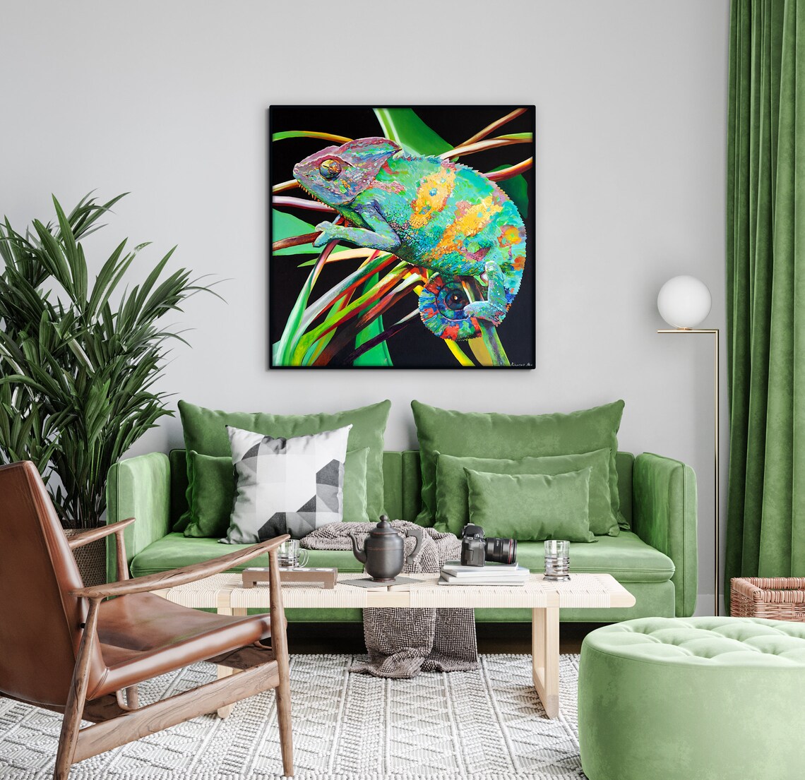 Chameleon Original Oil Painting, Animal Wall Art - Image 2
