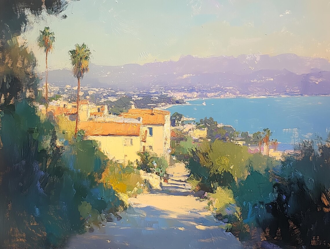 Sunlit Los Angeles Path, Impressionist Coastal Landscape