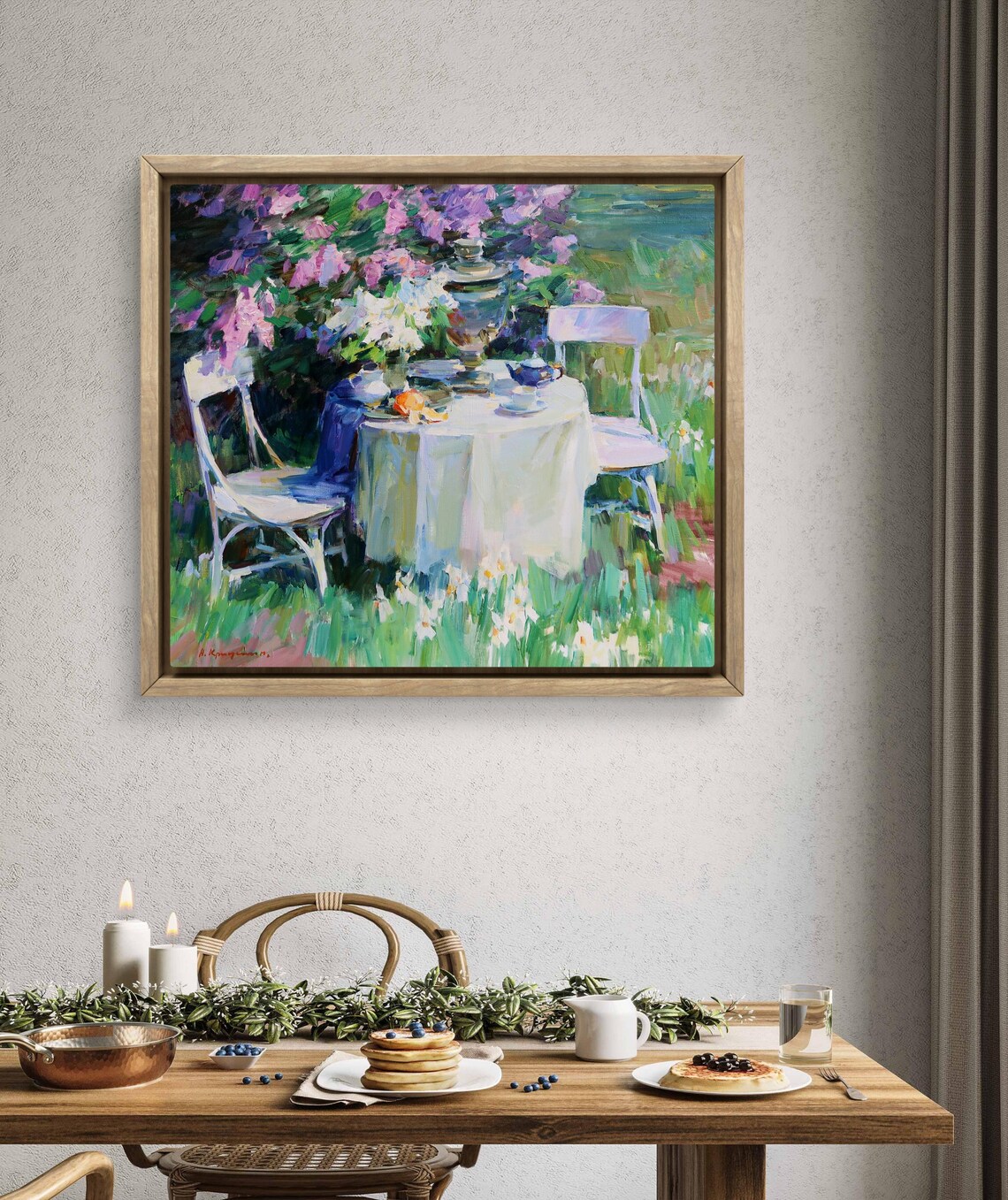 Lilac Garden Still Life, Impressionist Tea Table Art Print