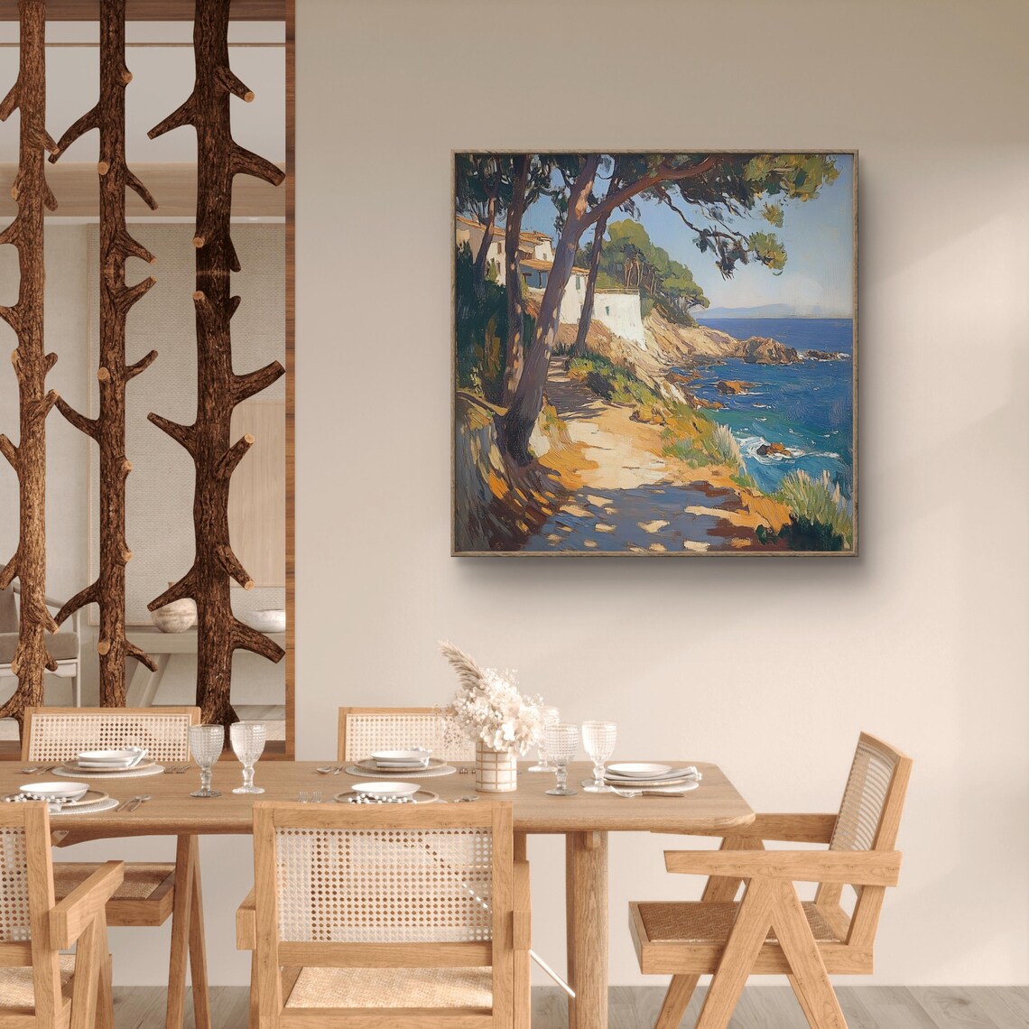 Mediterranean Seaside Landscape, Oil Painting Art Print