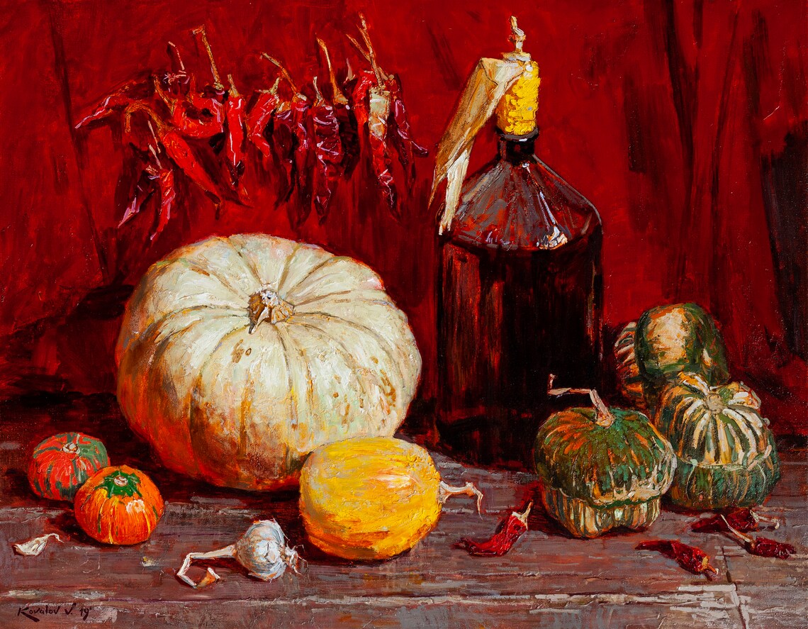 Rustic Harvest Still Life, Pumpkin and Pepper Art Print - Image 3