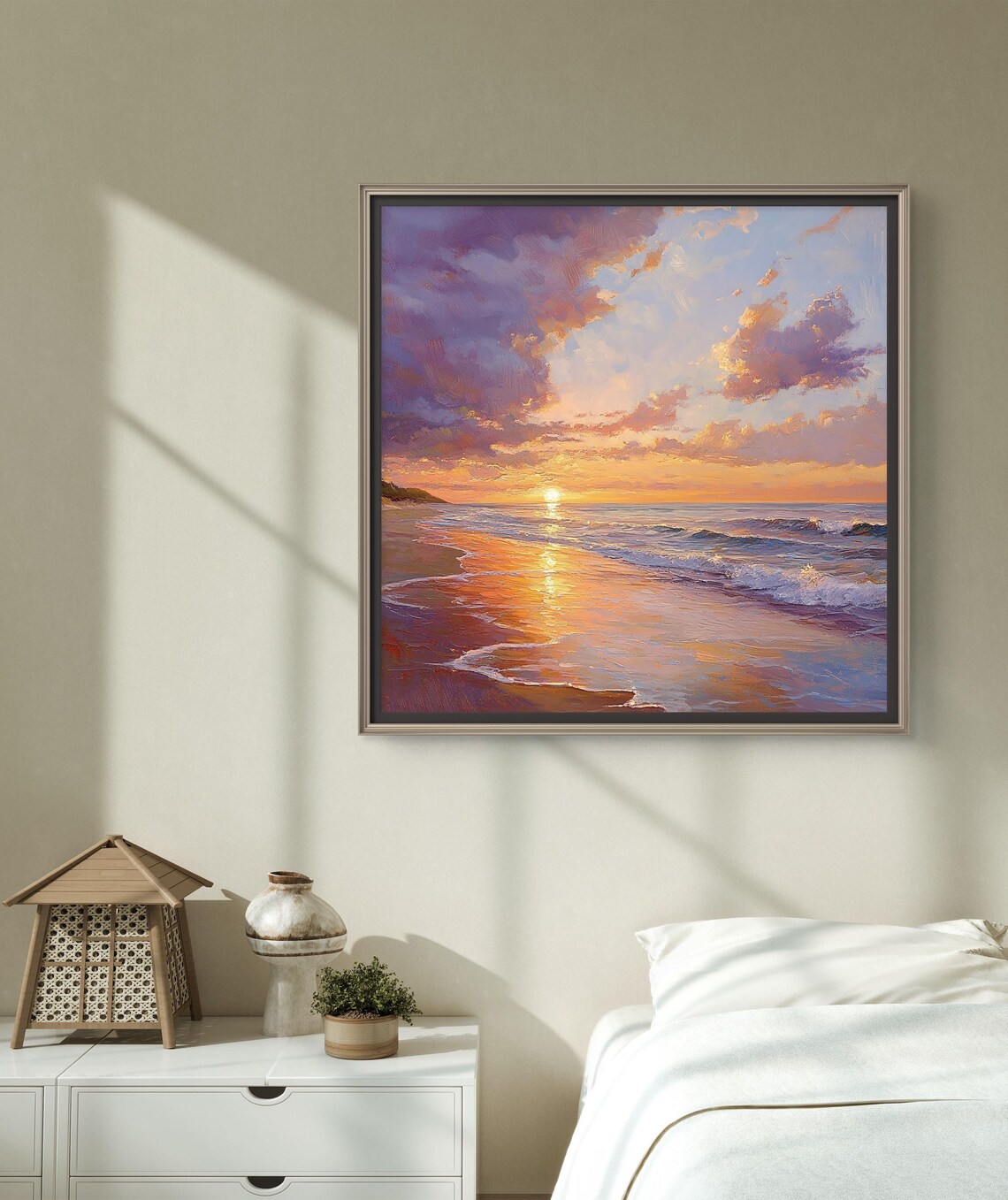 Golden Horizon Serene Sunset Beach Art Print - Image 2
