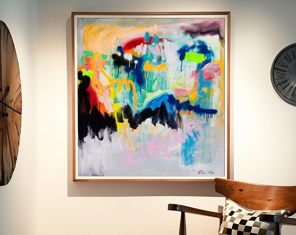 Color Explosion Brushwork Square Modern Abstract Artwork Poster