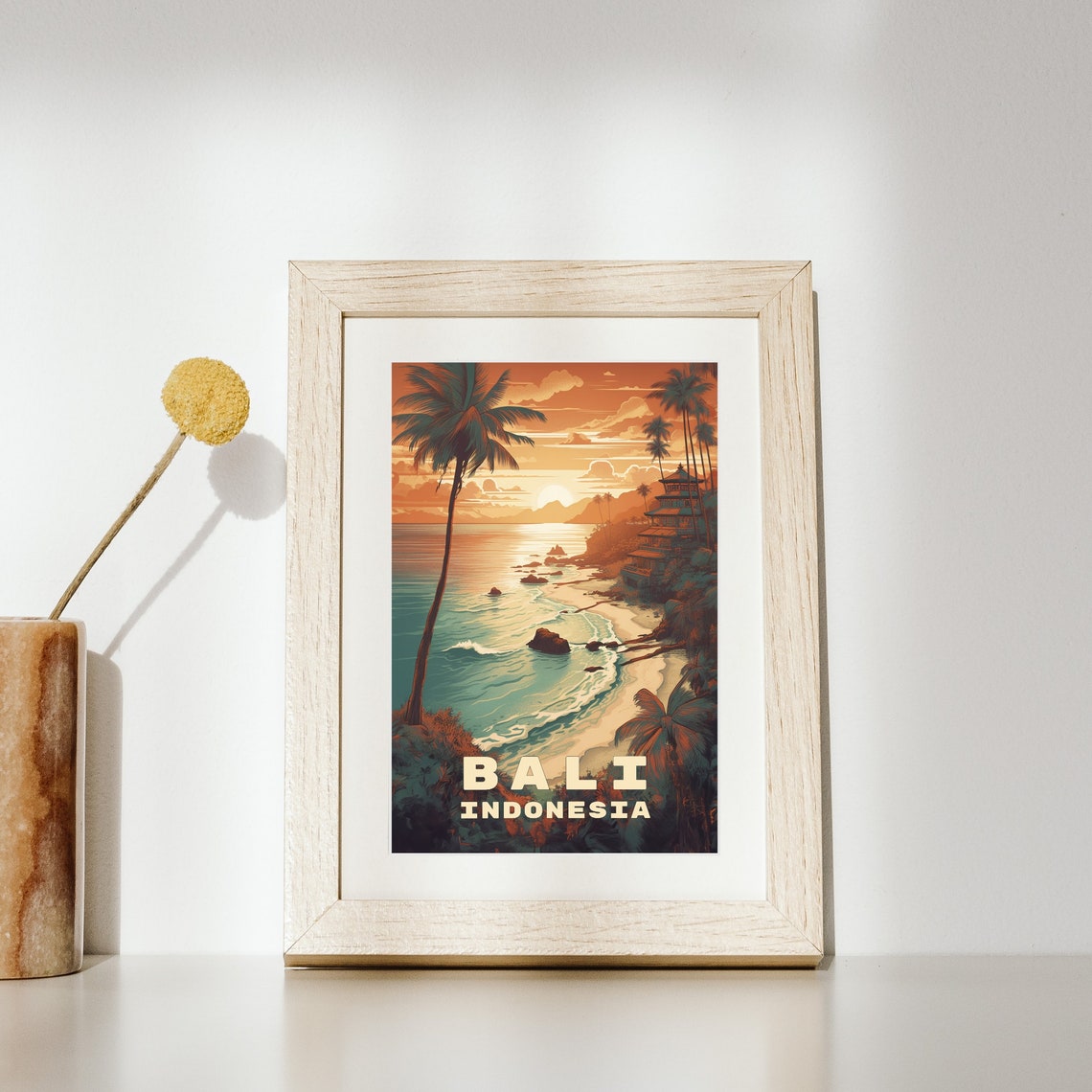 Bali Indonesia Tropical Sunset Beach Coastline Travel Poster - Image 2