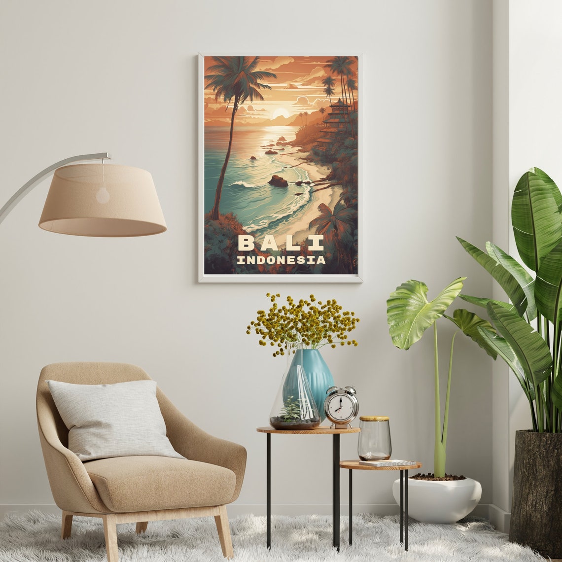 Bali Indonesia Tropical Sunset Beach Coastline Travel Poster - Image 4