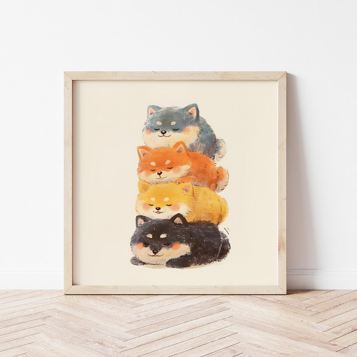 Shiba Inu Puppy Illustration Art Print, Nursery Decor