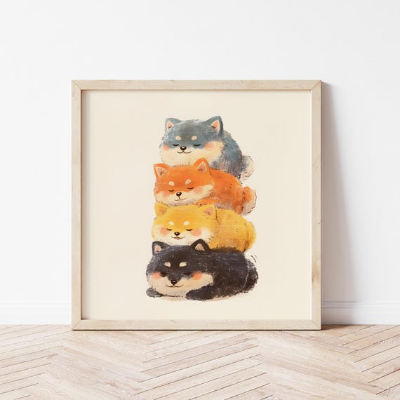 Shiba Inu Puppy Illustration Art Print, Nursery Decor
