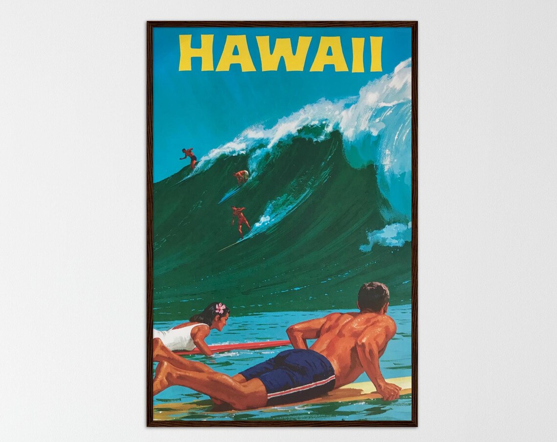Hawaii Retro Travel Poster, Vintage Coastal Decor