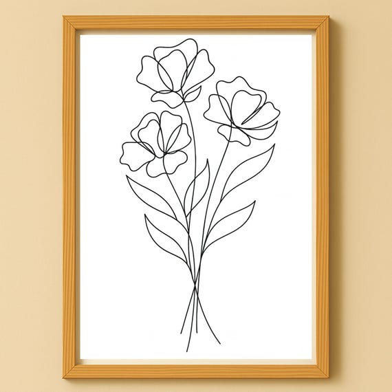 Flower Wall Art Poster Picture Line Illustration For Coloring And Home Decor Jpg Image Blu4