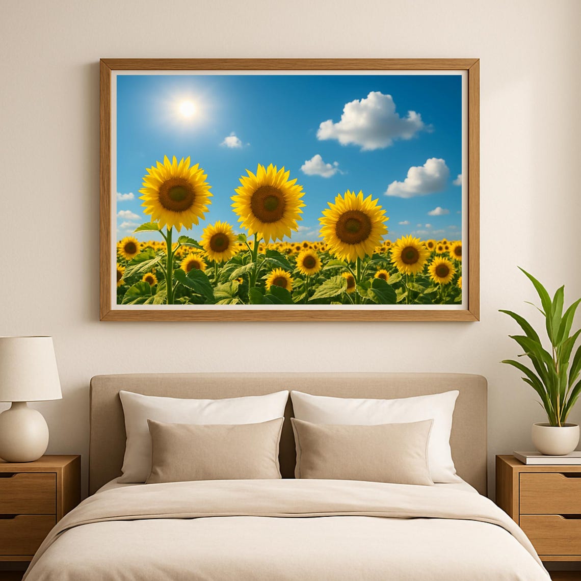 Sunflower Field Under Bright Blue Summer Sky Nature Photo Poster