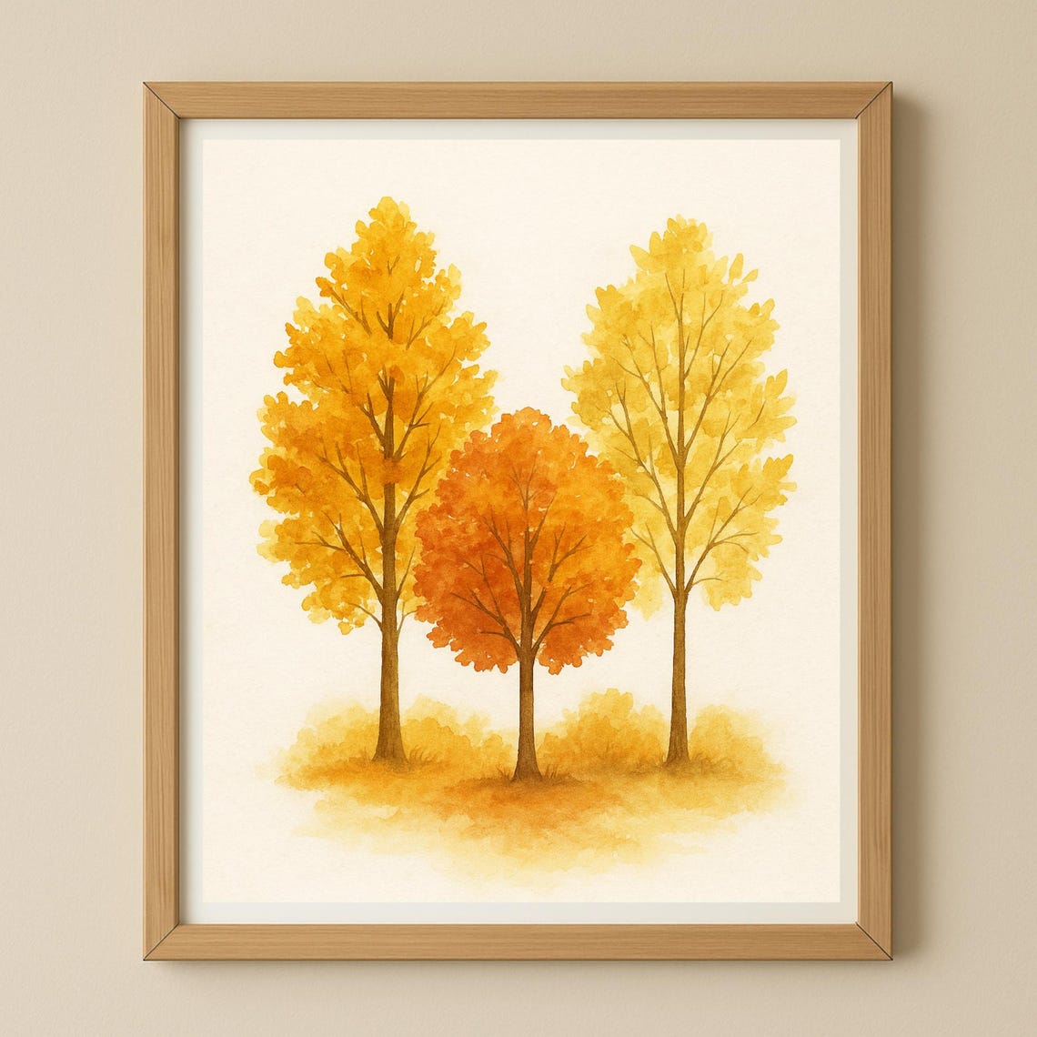 Watercolor Autumn Trees Golden Orange Fall Forest Minimalist Poster